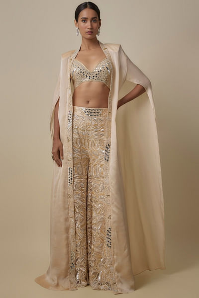 Beige embroidered sharara set