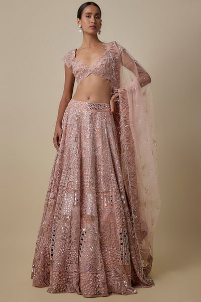 Rose gold embroidered lehenga set