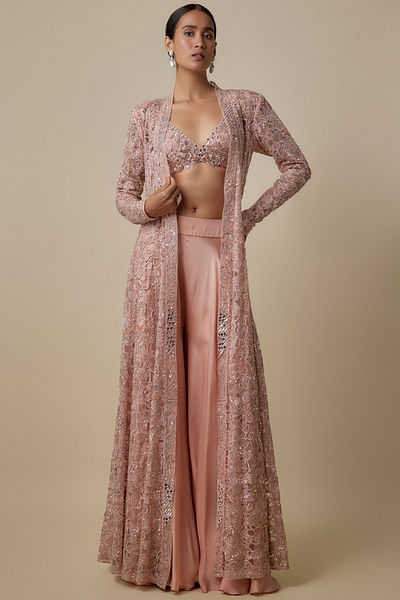 Rose gold sequin embroidered jacket set