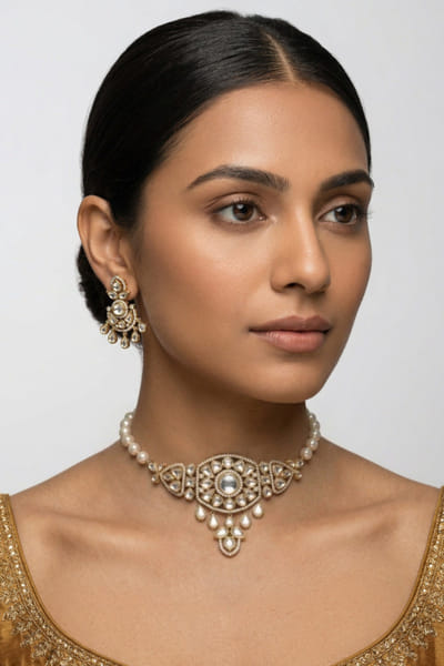 Zevar By Geeta Gold kundan polki choker set ZEVAJUN26D246381
