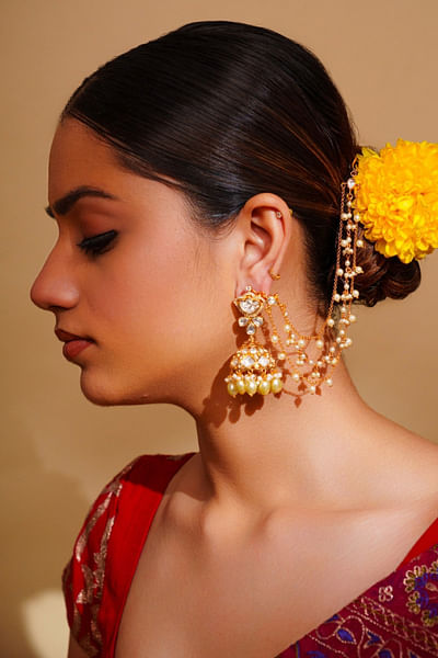Gold finish kundan polki ear chains