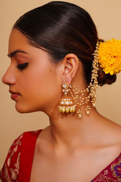 Gold kundan polki ear chains