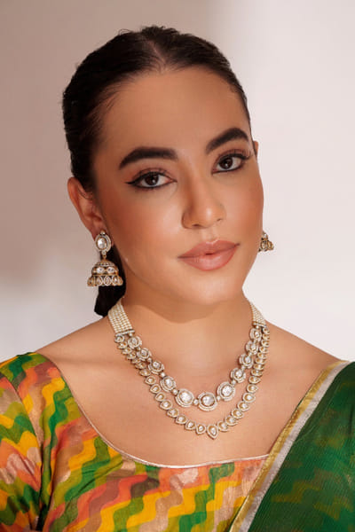 Gold kundan stone layered necklace set