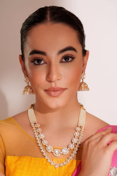 Zevar By Geeta Gold kundan and polki layered necklace set ZEVJUN25D129713