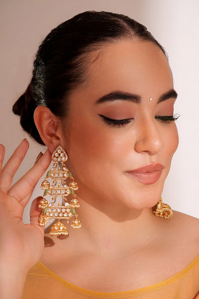 Gold kundan polki dangler earrings