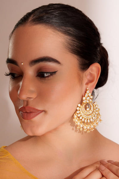 Gold kundan-polki chandbali earrings