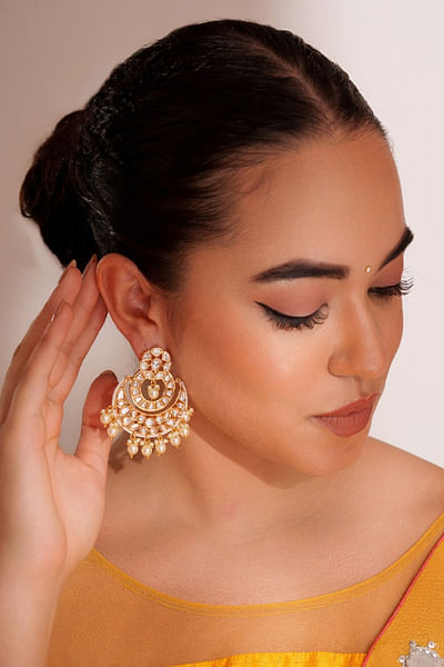 Gold kundan stone chandbalis