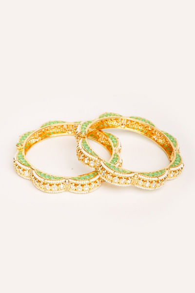 Aqua kundan and polki kada bangles