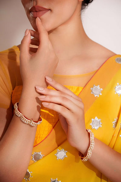 Red kundan and polki kada bangles