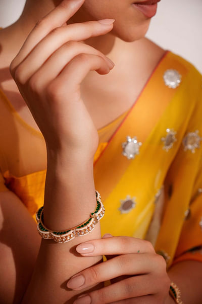 Green kundan and polki kada bangles