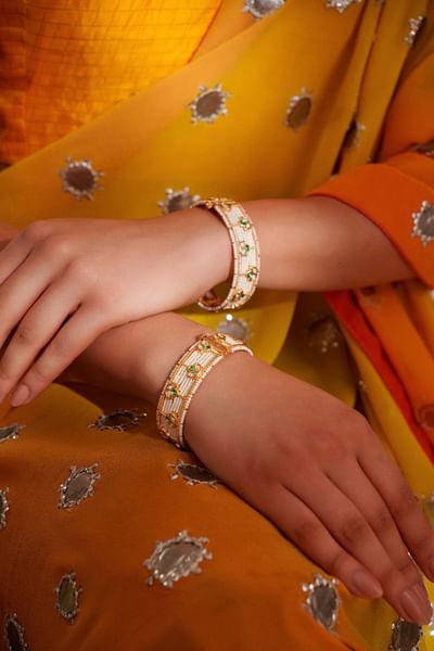Green stone embellished kada bangles