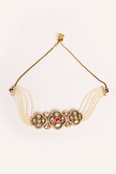 Multicolour kundan-polki pearl bracelet