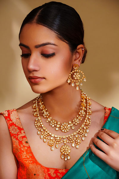 Gold moissanite layered necklace set