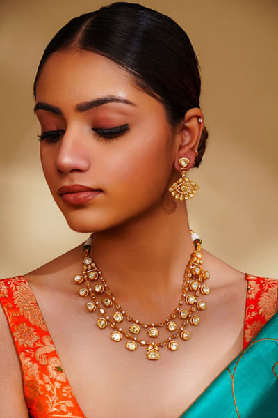 Gold layered moissanite necklace set