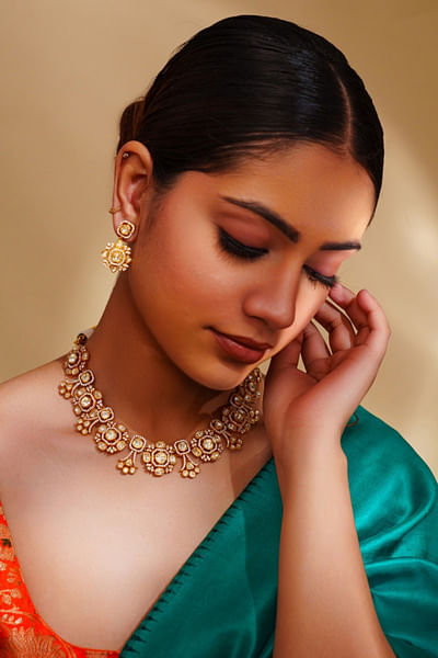 Gold finish moissanite necklace set