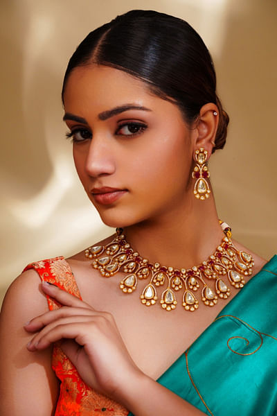 Gold moissanite necklace set