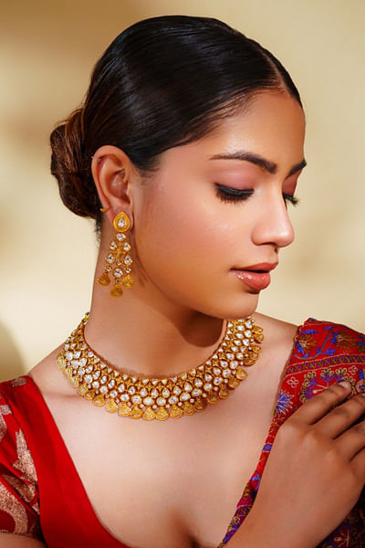 Gold polki kundan necklace set