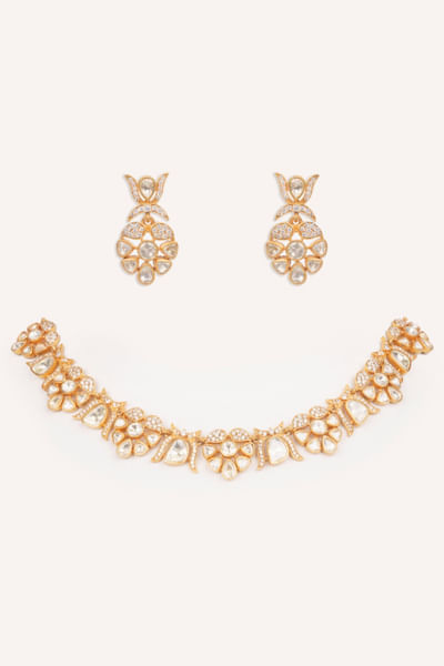 Gold moissanite stone necklace set