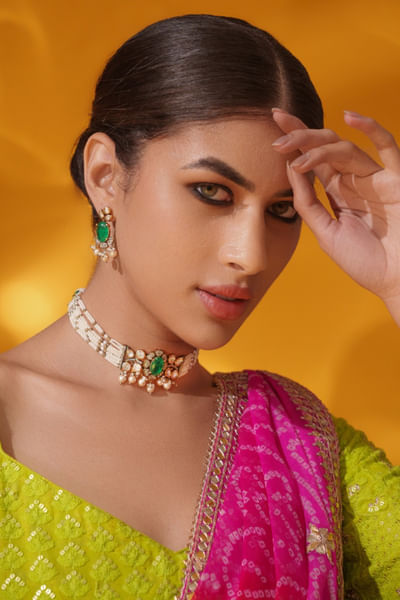 Green kundan choker set