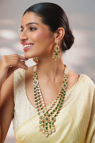 Zevar By Geeta Green moissanite long necklace set ZEVNOV25D138759