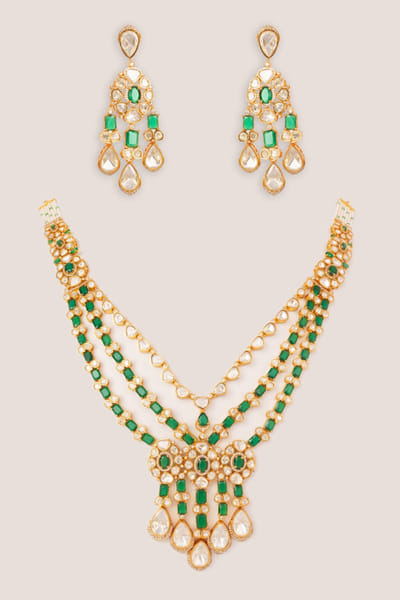 Zevar By Geeta Green moissanite long necklace set ZEVNOV25D138759