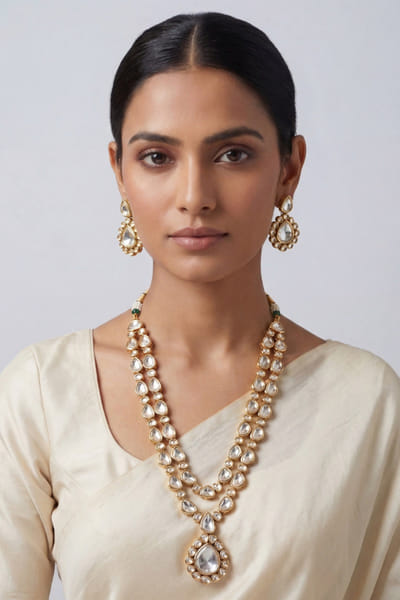 Zevar By Geeta Gold moissanite embellished necklace set ZEVAJUN26D246384
