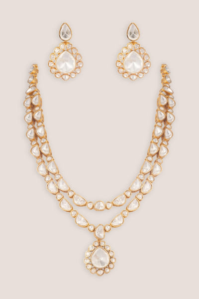 Zevar By Geeta Gold moissanite embellished necklace set ZEVAJUN26D246384
