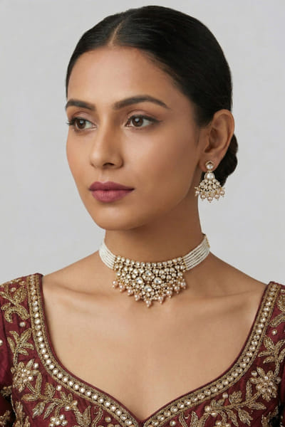 Zevar By Geeta Gold moissanite embellished choker set ZEVAJUN26D246382