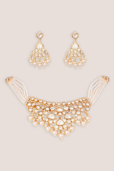 Zevar By Geeta Gold moissanite embellished choker set ZEVAJUN26D246382