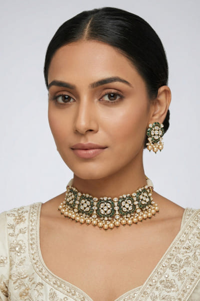 Zevar By Geeta Green kundan-pearl embellished choker set ZEVAJUN26D246412