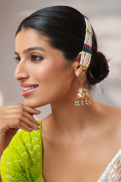 Multicoloured jadau jhumka earrings