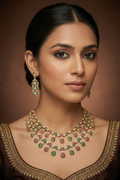 Zevar By Geeta Multicolour jadau necklace set ZEVAJUN26D146024