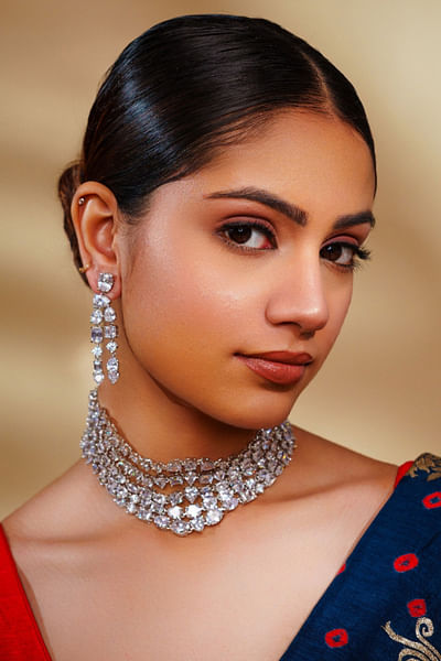 White diamond layered necklace set