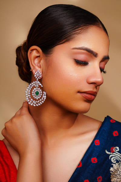 White and green diamond danglers