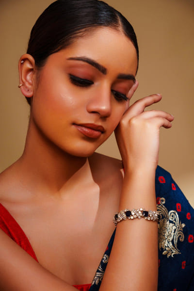 White and blue diamond kada bracelet