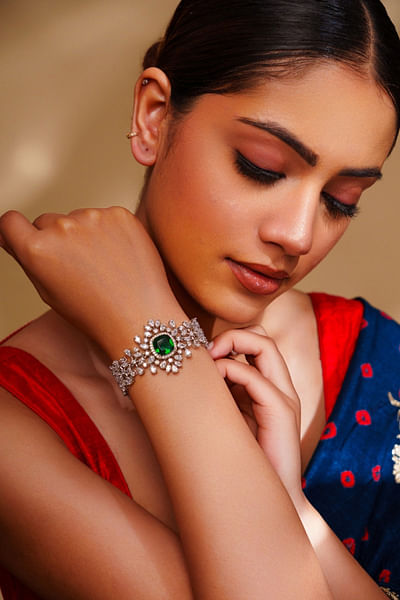 White and green diamond bracelet