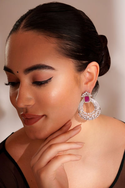 White and pink diamond earrings