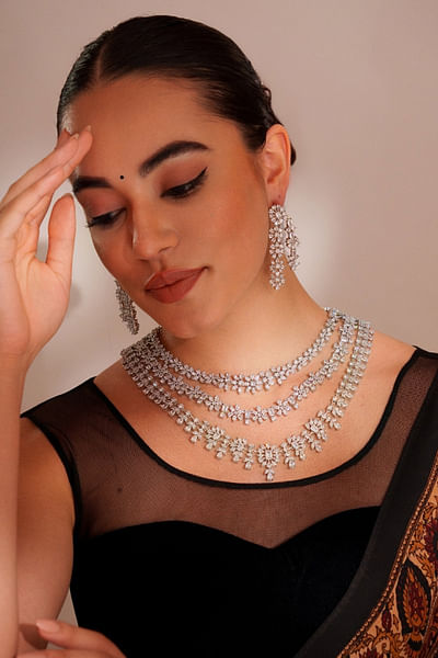 White diamond layered necklace set