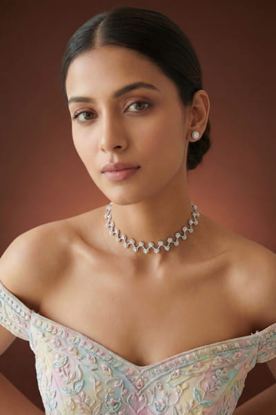Zevar By Geeta White diamond necklace set ZEVAJUN26D347725
