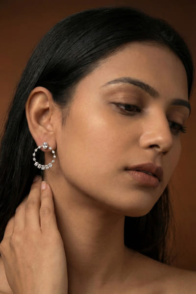 Zevar By Geeta White diamond hoop earrings ZEVAJUN26D347730