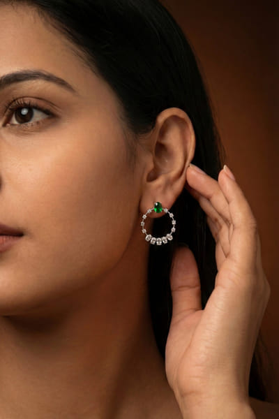Zevar By Geeta White and green diamond hoop earrings ZEVAJUN26D347729