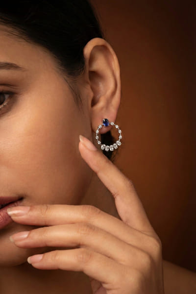 Zevar By Geeta White and blue diamond hoop earrings ZEVAJUN26D347728