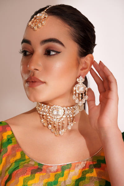Zevar By Geeta Gold kundan embellished choker set ZEVJUN25D230272