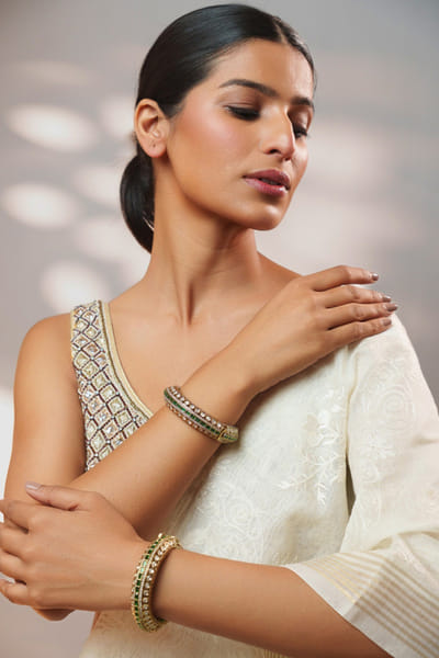 Green stone polki bangle set