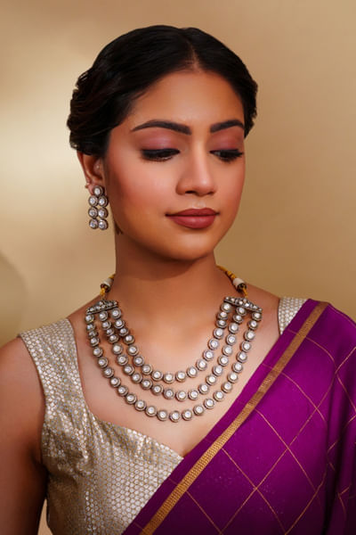 Gold kundan polki triple layered necklace set