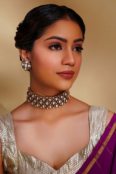 Green kundan polki choker set