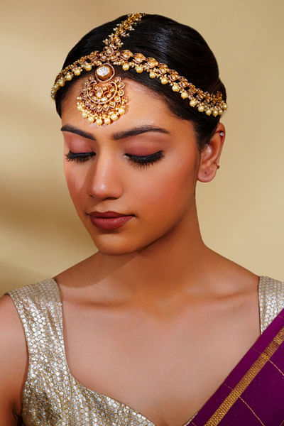 Gold polki kundan matha patti