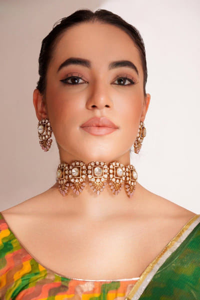 Pink kundan choker set