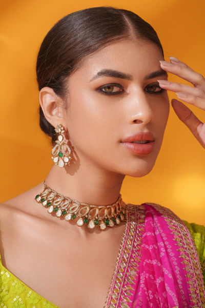 Green kundan necklace set