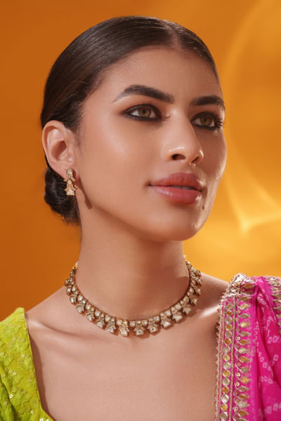 Antique gold kundan stones necklace set